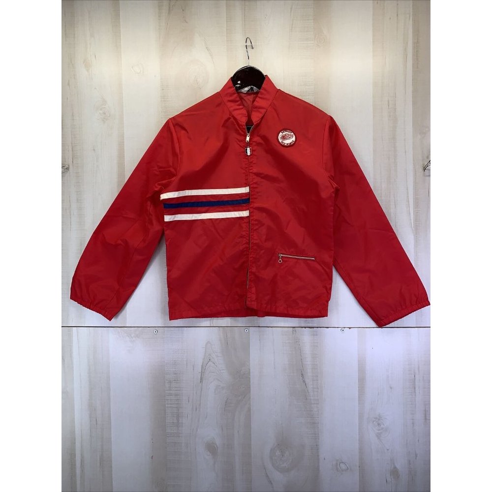 Vintage 1970-80s Kids Boys Nylon Kmart Red Racing Style Thin Jacket Medium-8518